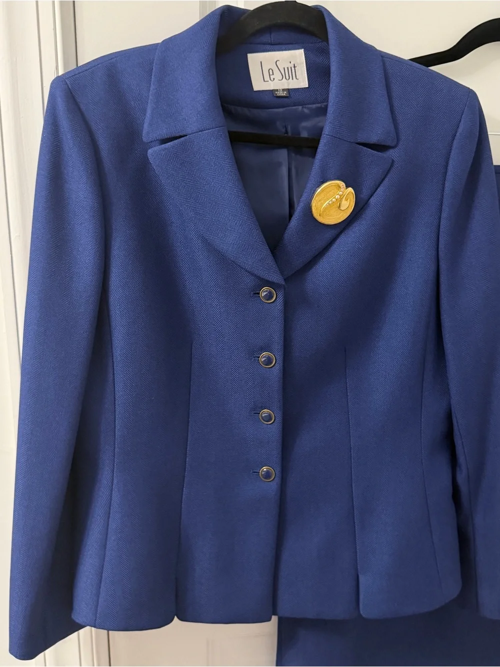 LE SUIT Women's 3Pc Blazer Jacket MIDI Skirt Brooch Set size 12/ Large